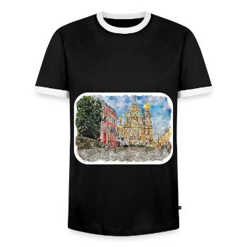 St Petersburg Russia Watercolor Sketch Drawn Drawi - Men's Ringer Shirt - black/white - Front - AI Model Female 172 light (172cm) & AI Model Male 178 light (178cm)