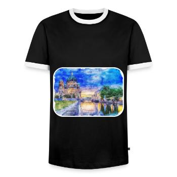 Berlin Allemagne Aquarelle Esquisse Dessinée Peinture - T-shirt contrasté Homme - noir/blanc - Devant - AI Model Female 172 light (172cm) & AI Model Male 178 light (178cm)