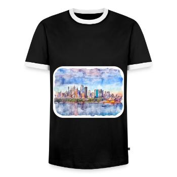 Sydney Australia Watercolor Sketch Drawn Illustrat - Men's Ringer Shirt - black/white - Front - AI Model Female 172 light (172cm) & AI Model Male 178 light (178cm)