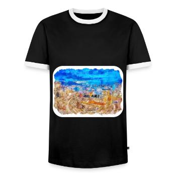 Cartagena Kolumbien Aquarell Skizze Gezeichnet Illustr - Männer Kontrast-T-Shirt - Schwarz/Weiß - Vorne - AI Model Female 172 light (172cm) & AI Model Male 178 light (178cm)
