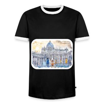 italie croquis aquarelle illustration dessinée à la main - T-shirt contrasté Homme - noir/blanc - Devant - AI Model Female 172 light (172cm) & AI Model Male 178 light (178cm)