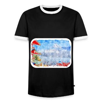 Japan Aquarellskizze Handgezeichnete Illustration - Männer Kontrast-T-Shirt - Schwarz/Weiß - Vorne - AI Model Female 172 light (172cm) & AI Model Male 178 light (178cm)