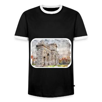 Madrid Spain Watercolor Sketch Drawn Painting - Men's Ringer Shirt - black/white - Front - AI Model Female 172 light (172cm) & AI Model Male 178 light (178cm)