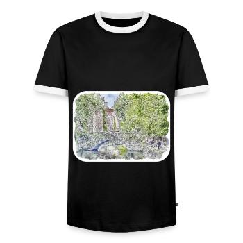 Bruges Belgium Watercolor Sketch Drawn Illustratio - Men's Ringer Shirt - black/white - Front - AI Model Female 172 light (172cm) & AI Model Male 178 light (178cm)