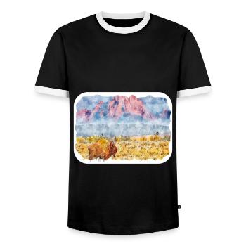 USA Aquarellskizze Handgezeichnete Illustration - Männer Kontrast-T-Shirt - Schwarz/Weiß - Vorne - AI Model Female 172 light (172cm) & AI Model Male 178 light (178cm)