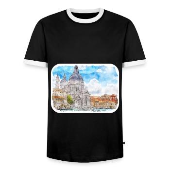 Italy Watercolor Sketch Hand Drawn Illustration - Men's Ringer Shirt - black/white - Front - AI Model Female 172 light (172cm) & AI Model Male 178 light (178cm)