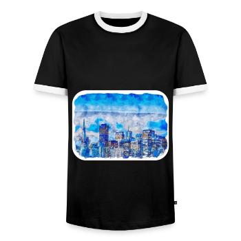 San Francisco Usa Watercolor Sketch Painting - Men's Ringer Shirt - black/white - Front - AI Model Female 172 light (172cm) & AI Model Male 178 light (178cm)