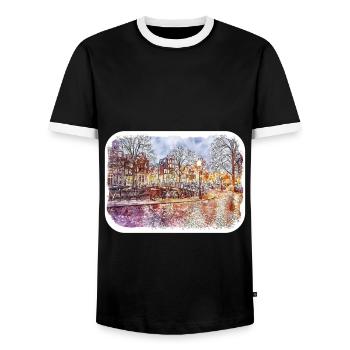 Niederlande Aquarell Skizze gezeichnete Illustration - Männer Kontrast-T-Shirt - Schwarz/Weiß - Vorne - AI Model Female 172 light (172cm) & AI Model Male 178 light (178cm)