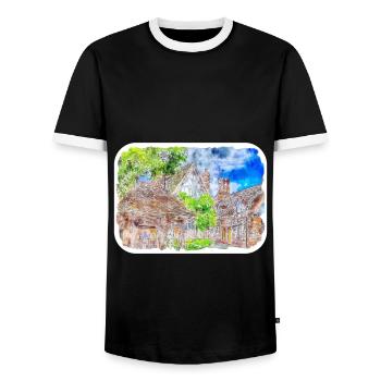 England UK Watercolor Sketch Drawn Illustration - Men's Ringer Shirt - black/white - Front - AI Model Female 172 light (172cm) & AI Model Male 178 light (178cm)