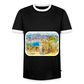Cartagena Kolumbien Aquarell Skizze Gezeichnet Illustr - Männer Kontrast-T-Shirt - Schwarz/Weiß - Vorne - AI Model Female 172 light (172cm) & AI Model Male 178 light (178cm)