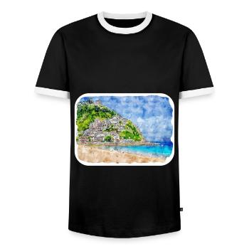 San Sebastian Croatia Watercolor Sketch Drawn Illu - Men's Ringer Shirt - black/white - Front - AI Model Female 172 light (172cm) & AI Model Male 178 light (178cm)