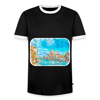 Italy Watercolor Sketch Hand Drawn Illustration - Men's Ringer Shirt - black/white - Front - AI Model Female 172 light (172cm) & AI Model Male 178 light (178cm)