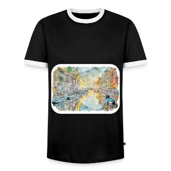 St Petersburg Russia Watercolor Sketch Drawn Illus - Men's Ringer Shirt - black/white - Front - AI Model Female 172 light (172cm) & AI Model Male 178 light (178cm)