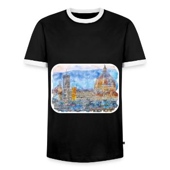 Italy Watercolor Sketch Hand Drawn Illustration - Men's Ringer Shirt - black/white - Front - AI Model Female 172 light (172cm) & AI Model Male 178 light (178cm)