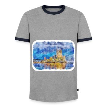 Ecosse Royaume-Uni Aquarelle Esquisse Peinture Illustratio - T-shirt contrasté Homme - gris/marine  - Devant - AI Model Female 172 light (172cm) & AI Model Male 178 light (178cm)