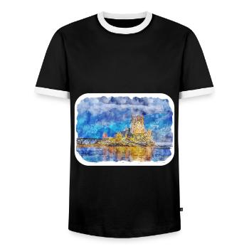 Scotland UK Watercolor Sketch Painting Illustratio - Men's Ringer Shirt - black/white - Front - AI Model Female 172 light (172cm) & AI Model Male 178 light (178cm)