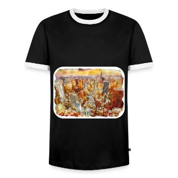 USA Aquarellskizze Handgezeichnete Illustration - Männer Kontrast-T-Shirt - Schwarz/Weiß - Vorne - AI Model Female 172 light (172cm) & AI Model Male 178 light (178cm)