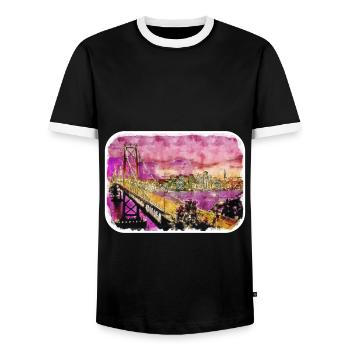 Illustration de croquis à l’aquarelle de Californie usa - T-shirt contrasté Homme - noir/blanc - Devant - AI Model Female 172 light (172cm) & AI Model Male 178 light (178cm)