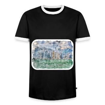Hong Kong Wahrzeichen Aquarell Skizze Illustration - Männer Kontrast-T-Shirt - Schwarz/Weiß - Vorne - AI Model Female 172 light (172cm) & AI Model Male 178 light (178cm)