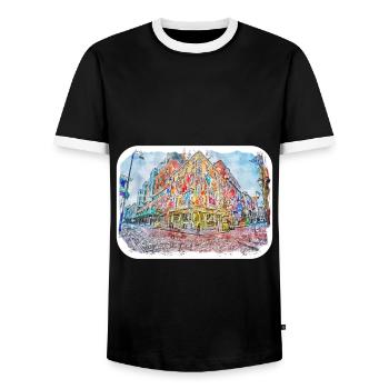 Ireland UK Watercolor Sketch Painting Illustration - Men's Ringer Shirt - black/white - Front - AI Model Female 172 light (172cm) & AI Model Male 178 light (178cm)