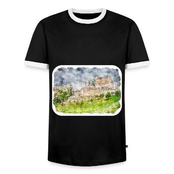Autriche Aquarelle Esquisse Dessinée à la main Illustration - T-shirt contrasté Homme - noir/blanc - Devant - AI Model Female 172 light (172cm) & AI Model Male 178 light (178cm)