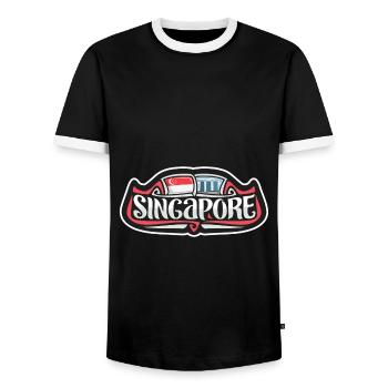 Singapur Flagge Reise Souvenir Aufkleber Abzeichen Logo - Männer Kontrast-T-Shirt - Schwarz/Weiß - Vorne - AI Model Female 172 light (172cm) & AI Model Male 178 light (178cm)