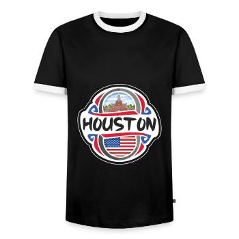 Houston ÉTATS-UNIS Drapeau des États-Unis Souvenir de voyage Bad - T-shirt contrasté Homme - noir/blanc - Devant - AI Model Female 172 light (172cm) & AI Model Male 178 light (178cm)