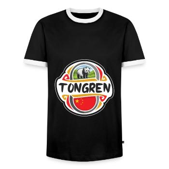 Tongren Chine Drapeau Badge Souvenir de Voyage Timbre - T-shirt contrasté Homme - noir/blanc - Devant - AI Model Female 172 light (172cm) & AI Model Male 178 light (178cm)