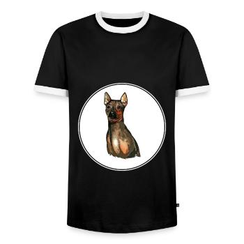 American Hairless Terrier Hund Aquarell Illustrat - Männer Kontrast-T-Shirt - Schwarz/Weiß - Vorne - AI Model Female 172 light (172cm) & AI Model Male 178 light (178cm)