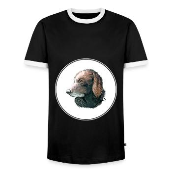 Curly Coated Retriever Hund Aquarell Illustration - Männer Kontrast-T-Shirt - Schwarz/Weiß - Vorne - AI Model Female 172 light (172cm) & AI Model Male 178 light (178cm)