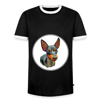 Englisch Toy Terrier Hund Aquarell Illustration - Männer Kontrast-T-Shirt - Schwarz/Weiß - Vorne - AI Model Female 172 light (172cm) & AI Model Male 178 light (178cm)