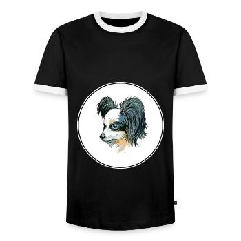 Papillon Dog Watercolor Art Illustration - Men's Ringer Shirt - black/white - Front - AI Model Female 172 light (172cm) & AI Model Male 178 light (178cm)
