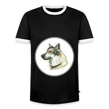 Saarloos Wolfdog Dog Aquarelle Illustration - T-shirt contrasté Homme - noir/blanc - Devant - AI Model Female 172 light (172cm) & AI Model Male 178 light (178cm)