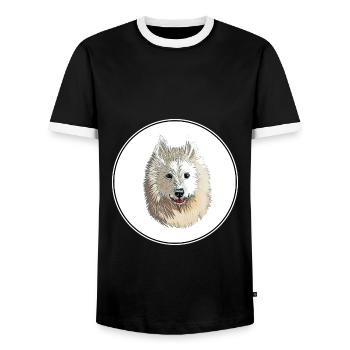 Samoyed Dog Aquarelle Sketch Illustration - T-shirt contrasté Homme - noir/blanc - Devant - AI Model Female 172 light (172cm) & AI Model Male 178 light (178cm)