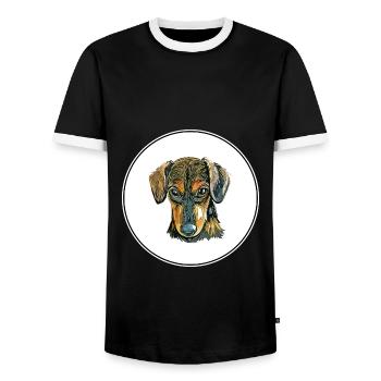 Serbischer Hund Aquarell Skizze Illustration - Männer Kontrast-T-Shirt - Schwarz/Weiß - Vorne - AI Model Female 172 light (172cm) & AI Model Male 178 light (178cm)