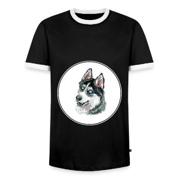 Sibérien Husky Dog Aquarelle Art Illustration - T-shirt contrasté Homme - noir/blanc - Devant - AI Model Female 172 light (172cm) & AI Model Male 178 light (178cm)