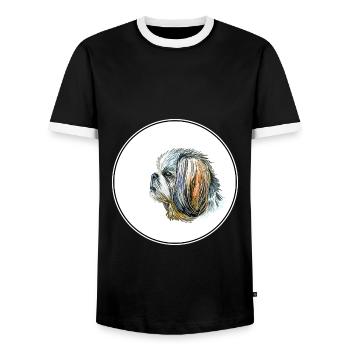Shih Tzu Lap Dog Watercolor Illustration - Men's Ringer Shirt - black/white - Front - AI Model Female 172 light (172cm) & AI Model Male 178 light (178cm)