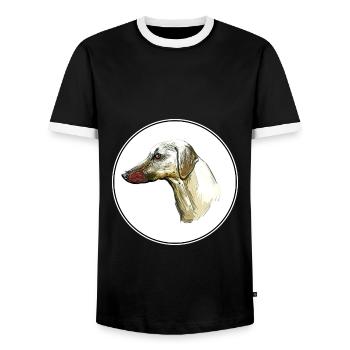Sloughi Dog Watercolor Sketch Illustration - Men's Ringer Shirt - black/white - Front - AI Model Female 172 light (172cm) & AI Model Male 178 light (178cm)