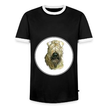 Soft Coated Wheaten Terrier Dog Illustration - Men's Ringer Shirt - black/white - Front - AI Model Female 172 light (172cm) & AI Model Male 178 light (178cm)