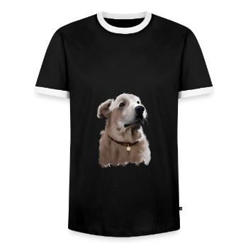 Akbash Hund Aquarell Farbe Illustration - Männer Kontrast-T-Shirt - Schwarz/Weiß - Vorne - AI Model Female 172 light (172cm) & AI Model Male 178 light (178cm)
