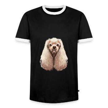 American Cocker Spaniel Dog Aquarelle Illustratio - T-shirt contrasté Homme - noir/blanc - Devant - AI Model Female 172 light (172cm) & AI Model Male 178 light (178cm)