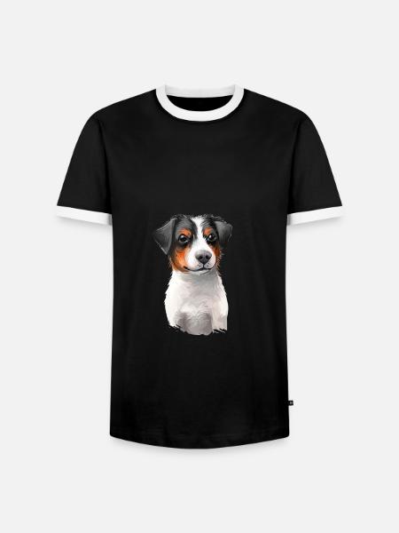 Dansk svensk gårdhund Hund Akvarel Illustration - Herre kontrast-T-shirt - sort/hvid