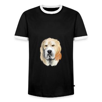 Illustration de l’aquarelle de chien de berger d’Asie centrale - T-shirt contrasté Homme - noir/blanc - Devant - AI Model Female 172 light (172cm) & AI Model Male 178 light (178cm)