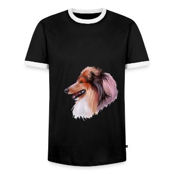 Scotch Collie Hund Aquarell Skizze Illustration - Männer Kontrast-T-Shirt - Schwarz/Weiß - Vorne - AI Model Female 172 light (172cm) & AI Model Male 178 light (178cm)