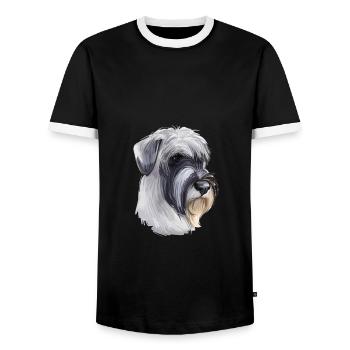 Mittelschnauze Standard Schnauzer Hund Illustration - Männer Kontrast-T-Shirt - Schwarz/Weiß - Vorne - AI Model Female 172 light (172cm) & AI Model Male 178 light (178cm)