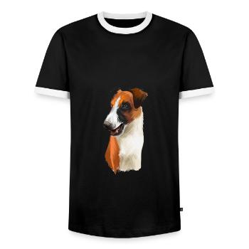 Illustration d’aquarelle de chien Fox Terrier lisse - T-shirt contrasté Homme - noir/blanc - Devant - AI Model Female 172 light (172cm) & AI Model Male 178 light (178cm)