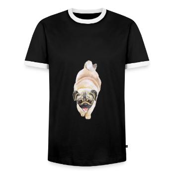 Pug Dog Aquarelle Peinture Illustration - T-shirt contrasté Homme - noir/blanc - Devant - AI Model Female 172 light (172cm) & AI Model Male 178 light (178cm)