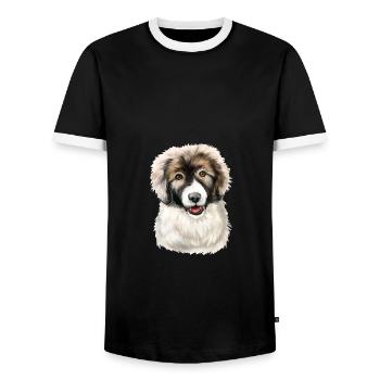 Karpaten-Schäferhund Welpe Hund Aquarell Illustrat - Männer Kontrast-T-Shirt - Schwarz/Weiß - Vorne - AI Model Female 172 light (172cm) & AI Model Male 178 light (178cm)
