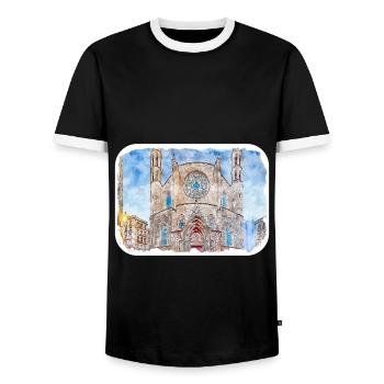Barcelona Spanien Aquarell Skizze gezeichnet Illustrati - Männer Kontrast-T-Shirt - Schwarz/Weiß - Vorne - AI Model Female 172 light (172cm) & AI Model Male 178 light (178cm)