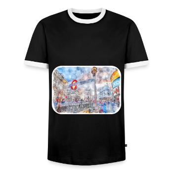 Londres UK Aquarelle Esquisse Dessinée à la Main Peinture - T-shirt contrasté Homme - noir/blanc - Devant - AI Model Female 172 light (172cm) & AI Model Male 178 light (178cm)